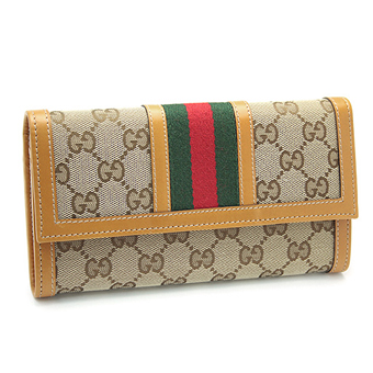 GUCCI グッチ 財布 コピー 258038 FWCZG 9772 キャンバス ウェビング 2つ折り長財布 ベージュ/オレンジ